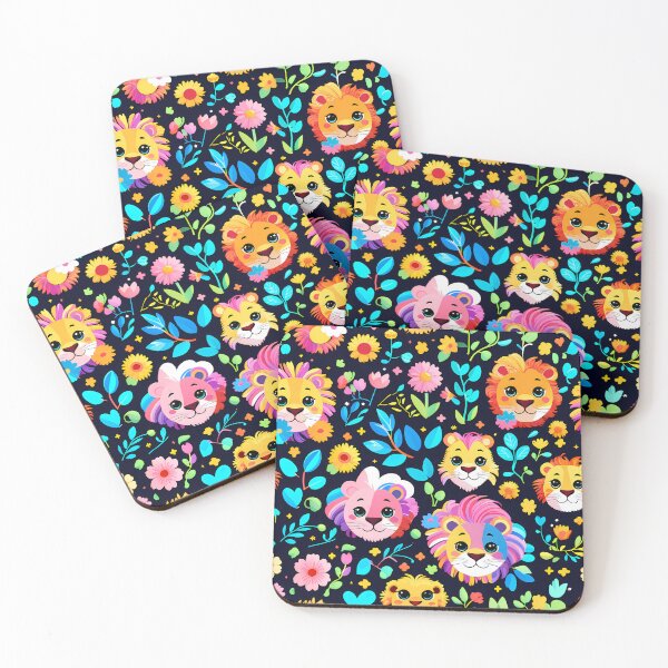 Item preview, Patrón de leones kawaii de jungla colorida designed and sold by Blooms & Paws Haven .