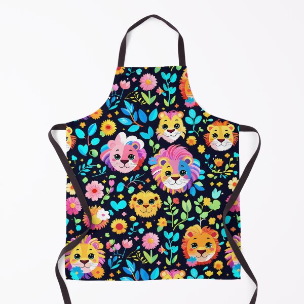 Aperçu de l'œuvre Motif de lions kawaii jungle colorés créée et vendue par Blooms & Paws Haven .