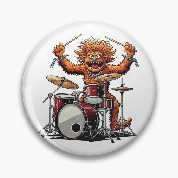 Artikelvorschau, Wildes Monster-Schlagzeuger-Retro-Rockposter der 70er Jahre – Frenetischer Puppen-Schlagzeuger mit orangefarbenen Haaren und zerbrochenen Ketten entworfen und verkauft von Selloria.
