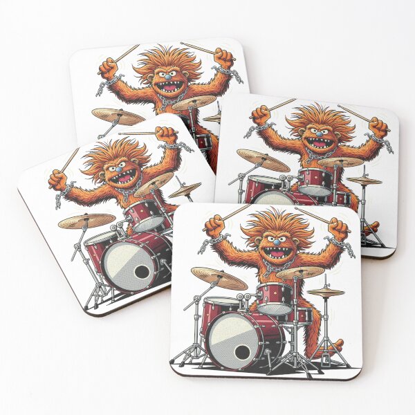 Item preview, Wild Monster Drummer Retro 70s Rock Poster Art - Frenetic Puppet Percussionist with Orange Hair and Broken Chains designed and sold by Selloria.