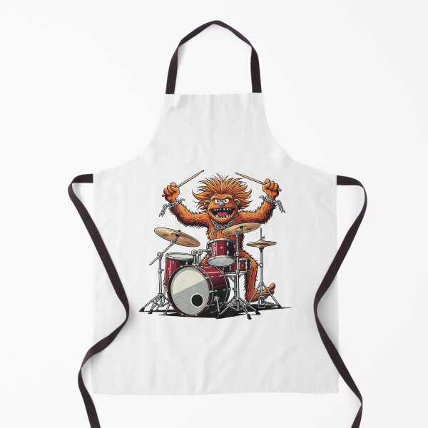 Item preview, Wild Monster Drummer Retro 70s Rock Poster Art - Frenetic Puppet Percussionist with Orange Hair and Broken Chains designed and sold by Selloria.
