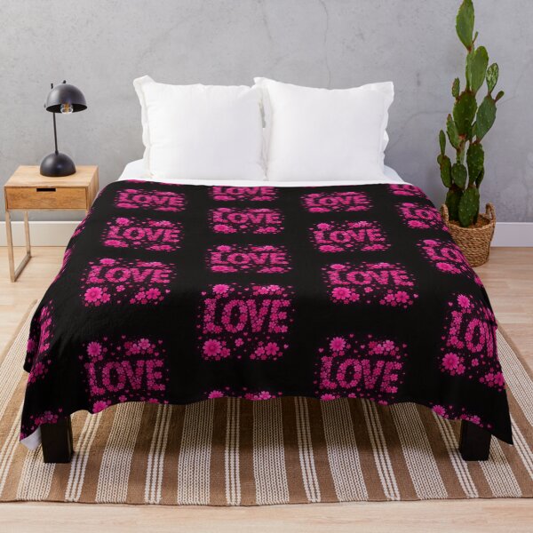 Item preview, LOVE Floral Typography – Pink Flower Lettering with Hearts on Black Background designed and sold by astersgraphics.