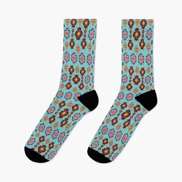 Item preview, Soft Teal Folk Floral Pattern designed and sold by OIL Pattern Design .