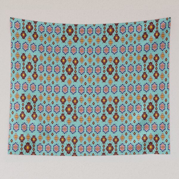 Item preview, Soft Teal Folk Floral Pattern designed and sold by OIL Pattern Design .