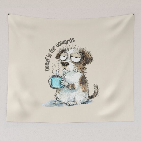 Item preview, Sleepy Pup With Hot Brew – Sarcastic Coffee Art designed and sold by doodledat.