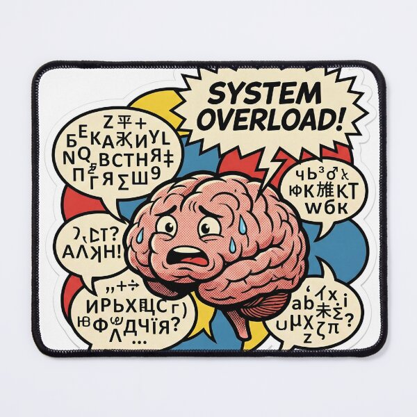 Item preview, Linguistic Chaos Retro Comic Pop Art Bilingual Brain Struggle Meme designed and sold by StickyGuys.
