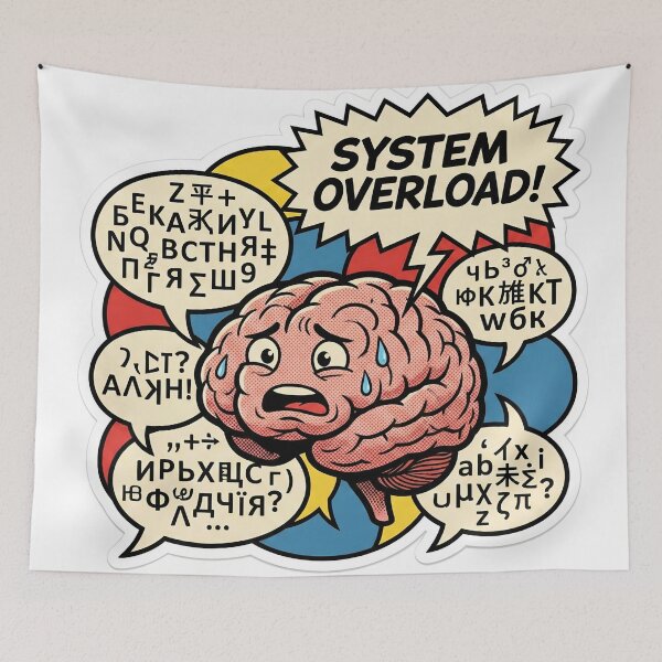 Item preview, Linguistic Chaos Retro Comic Pop Art Bilingual Brain Struggle Meme designed and sold by StickyGuys.
