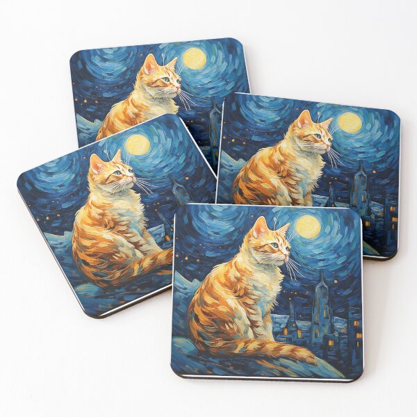 Item preview, Cat Starry Night lover art Painting kitty kitten Van Gogh designed and sold by KevinorNorris.