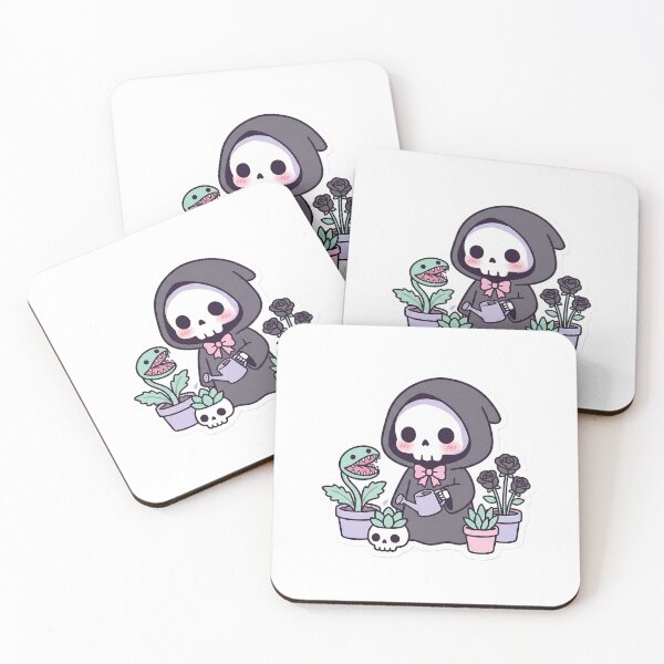 Item preview, Cute Grim Reaper Gardener Watering Carnivorous Plants Kawaii Pastel Goth Aesthetic designed and sold by StickyGuys.