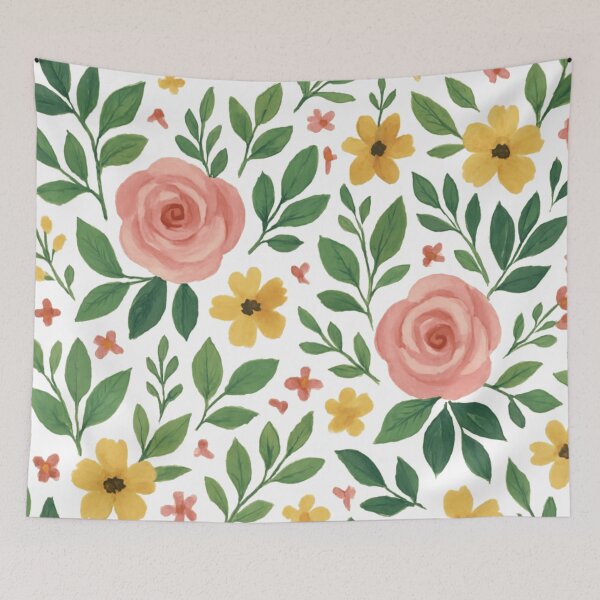 Item preview, Vintage Hand-Painted Pink Rose and Wildflower Pattern designed and sold by adlkh.