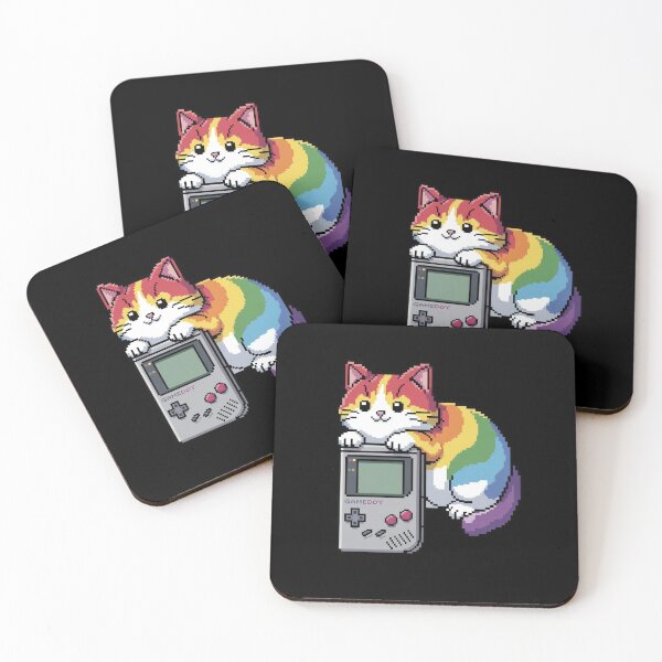 Artikelvorschau, Pixel-Art-Regenbogenkatze mit Game Boy – Retro-Gaming-Ästhetik entworfen und verkauft von NoPurrsGiven.