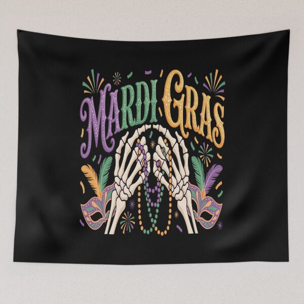 Item preview, Mardi Gras Skeleton Hands Holding Beads As Boobs Parades designed and sold by Catharsiscath.