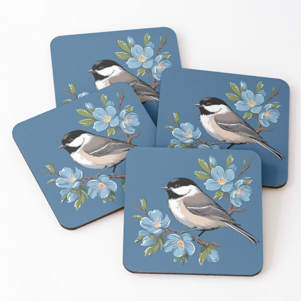 Item preview, Spring Black-Capped Chickadee with Bright Blue Blossoms designed and sold by BirdsnStuff.