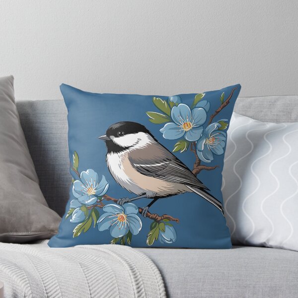 Item preview, Spring Black-Capped Chickadee with Bright Blue Blossoms designed and sold by BirdsnStuff.