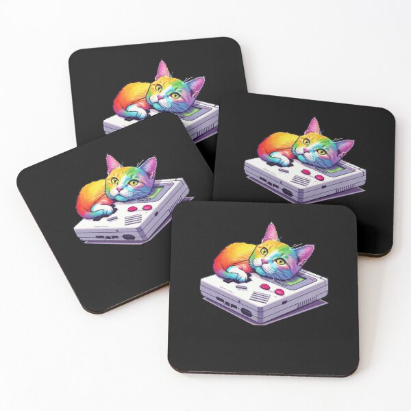 Artikelvorschau, Pixel-Art-Regenbogenkatze mit Game Boy – Retro-Gaming-Ästhetik entworfen und verkauft von NoPurrsGiven.