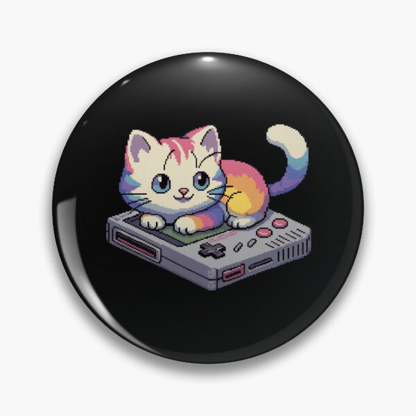 Artikelvorschau, Kawaii Pixel Cat Gamer – Farbenfrohe Retro-Game-Boy-Kunst entworfen und verkauft von NoPurrsGiven.
