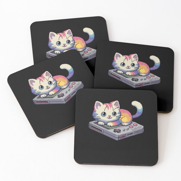 Artikelvorschau, Kawaii Pixel Cat Gamer – Farbenfrohe Retro-Game-Boy-Kunst entworfen und verkauft von NoPurrsGiven.