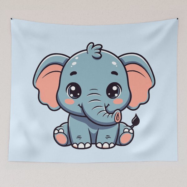 Item preview, Adorable Kawaii Blue Baby Elephant - Soft Blue Background designed and sold by Blooms & Paws Haven .