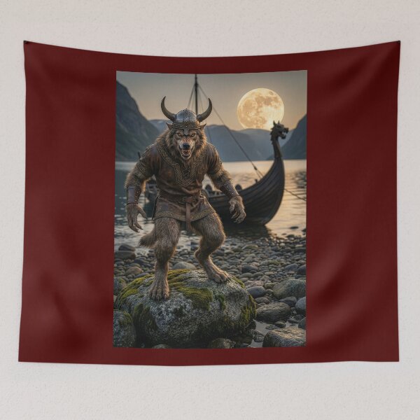 Item preview, Werewolf Viking Under a Full Harvest Moon designed and sold by Tridentulus.
