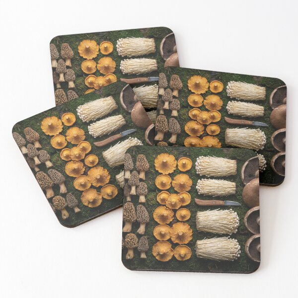 Item preview, Moody Wild Mushroom Foraging Knolling on Moss designed and sold by SavinMercantile.