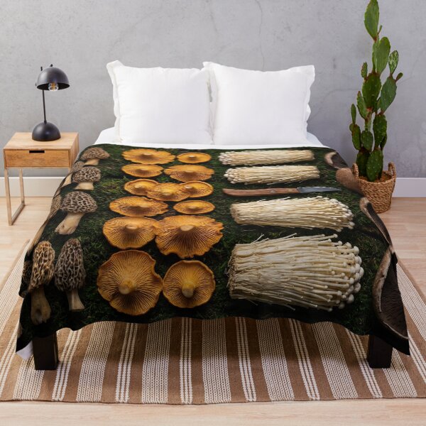 Item preview, Moody Wild Mushroom Foraging Knolling on Moss designed and sold by SavinMercantile.