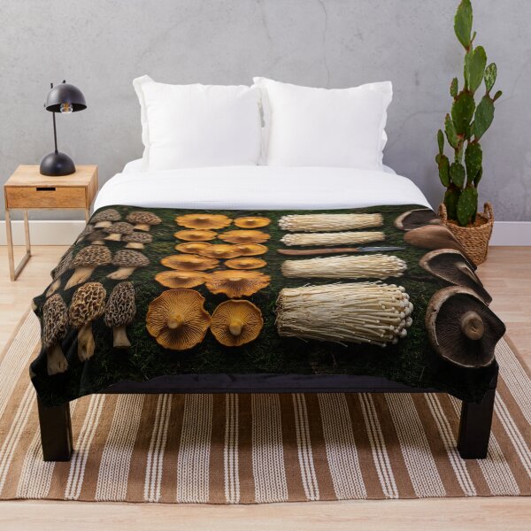 Item preview, Moody Wild Mushroom Foraging Knolling on Moss designed and sold by SavinMercantile.