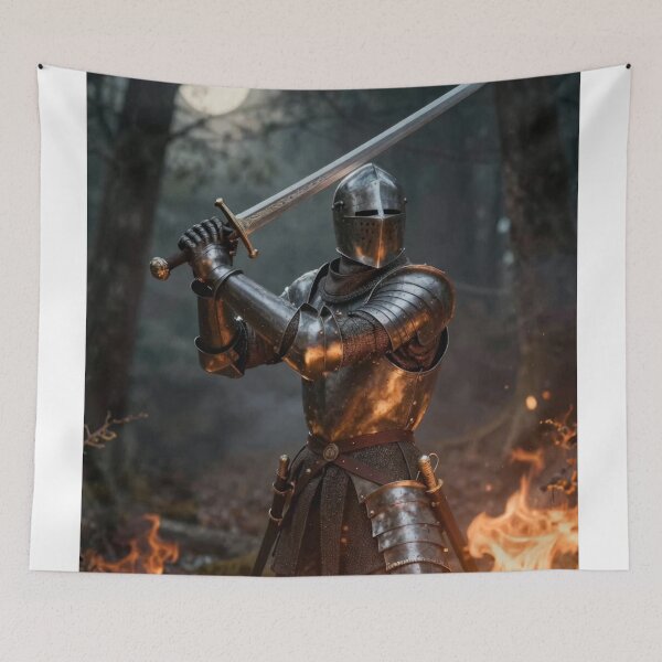 Item preview, Knight Warrior Creed Print on Demand Products – Swinging Sword & Flames Design designed and sold by gabrielbroady.