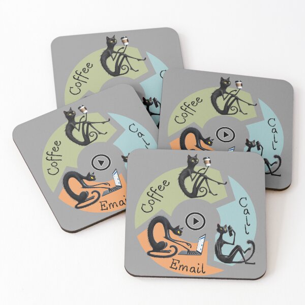 Item preview, Coffee Call Email Black Cat Work Cycle Art designed and sold by UUniqueIImprint.