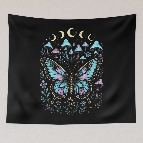 Item preview, Butterfly Moon Nature Mushroom Magical Colorful designed and sold by endabettyau.