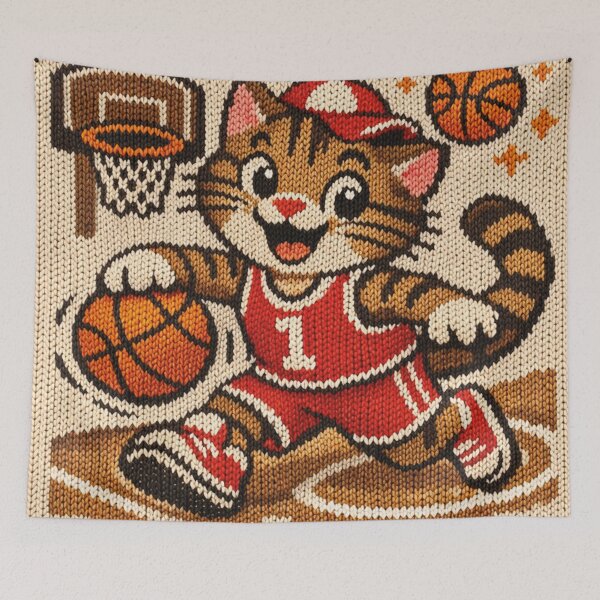 Item preview, Funny cat makes the dunk, knitted picture designed and sold by Mauswohn.