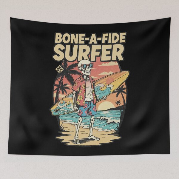 Item preview, Bone-A-Fide Surfer Skeleton Retro Beach Sunset designed and sold by tollaru.