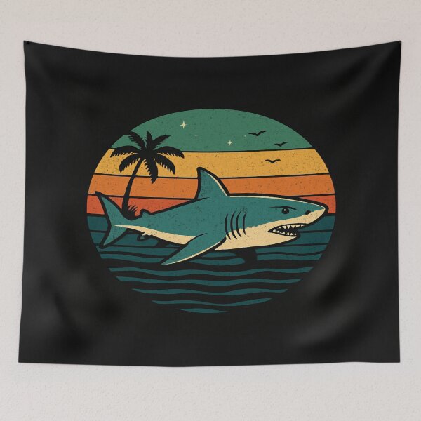 Item preview, Retro Shark Sunset Ocean Vibes – Vintage Beach Art with Palm Trees, Birds & Bold Summer Colors designed and sold by Bright Nest Studio.