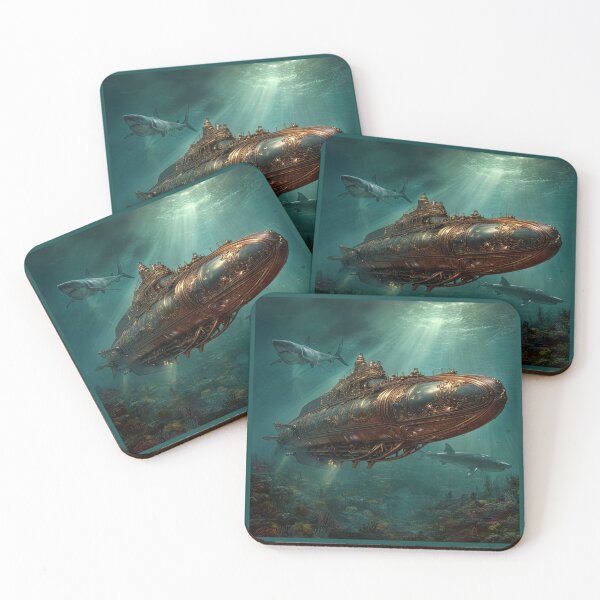 Item preview, Art Nouveau Submarine in Shark-Infested Waters designed and sold by Tridentulus.