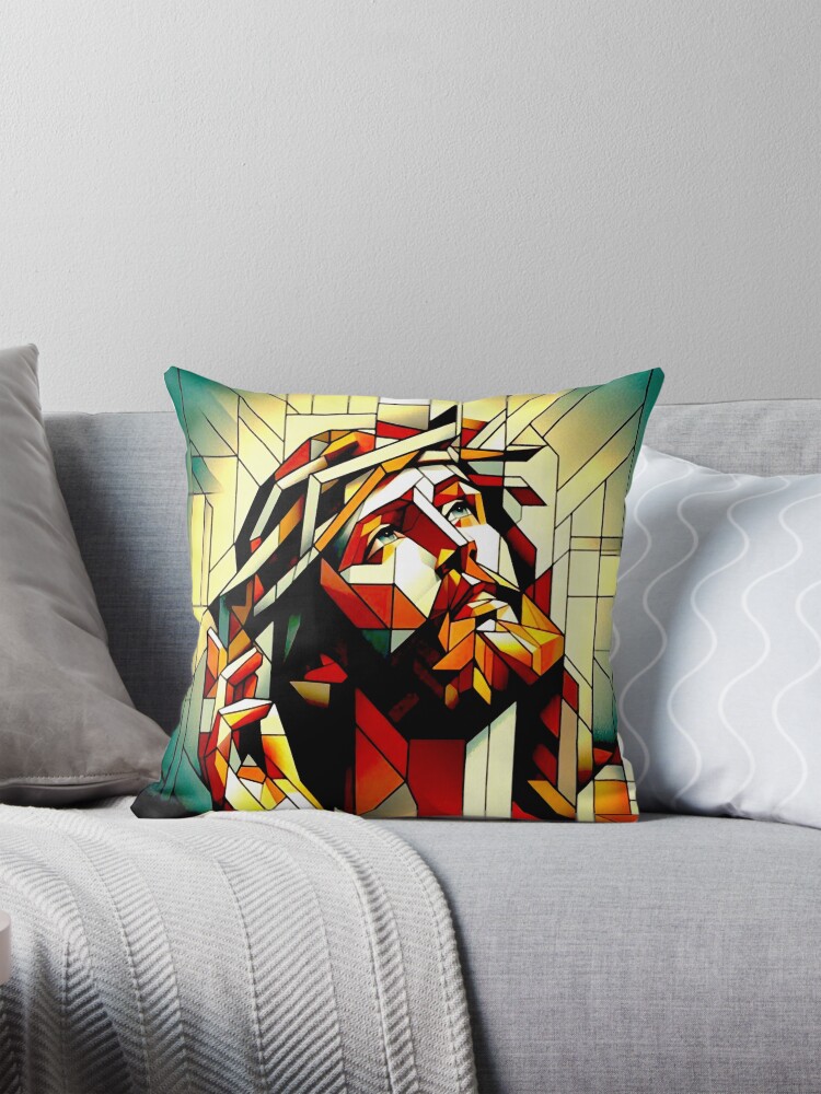 Thumbnail 1 of 4, Pillow, Jesus Abstract Portrait designed and sold by ViaARTfactory.