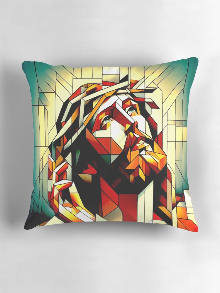 Thumbnail 3 of 4, Pillow, Jesus Abstract Portrait designed and sold by ViaARTfactory.