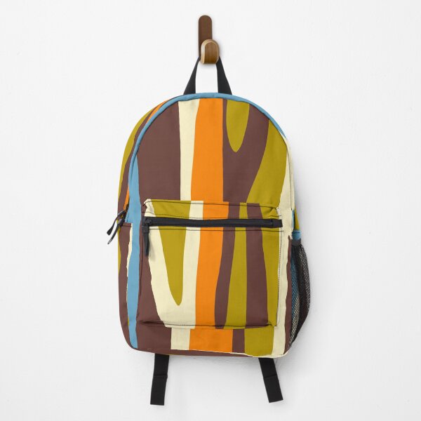 Artikelvorschau, Eklektisches, abstraktes Wildstreifenmuster im Retro-Stil in Avocadobraun, Orange und Blau entworfen und verkauft von kierkegaard.