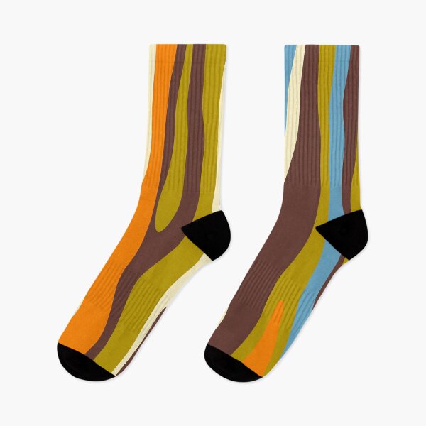 Artikelvorschau, Eklektisches, abstraktes Wildstreifenmuster im Retro-Stil in Avocadobraun, Orange und Blau entworfen und verkauft von kierkegaard.