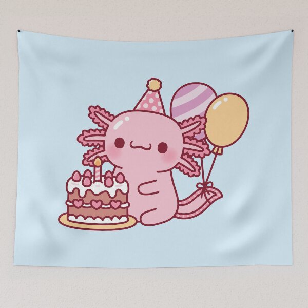 Item preview, Cute Axolotl With Birthday Cake and Balloons designed and sold by rustydoodle.