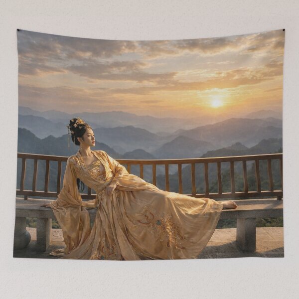 Item preview, Golden Hanfu Princess Reclining at Sunset designed and sold by ASMRUniverse.