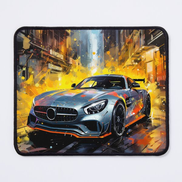 Item preview, Track‑focused silver coupe exploding through neon city spray designed and sold by RevUpDesign.