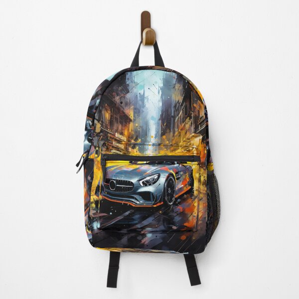 Item preview, Track‑focused silver coupe exploding through neon city spray designed and sold by RevUpDesign.