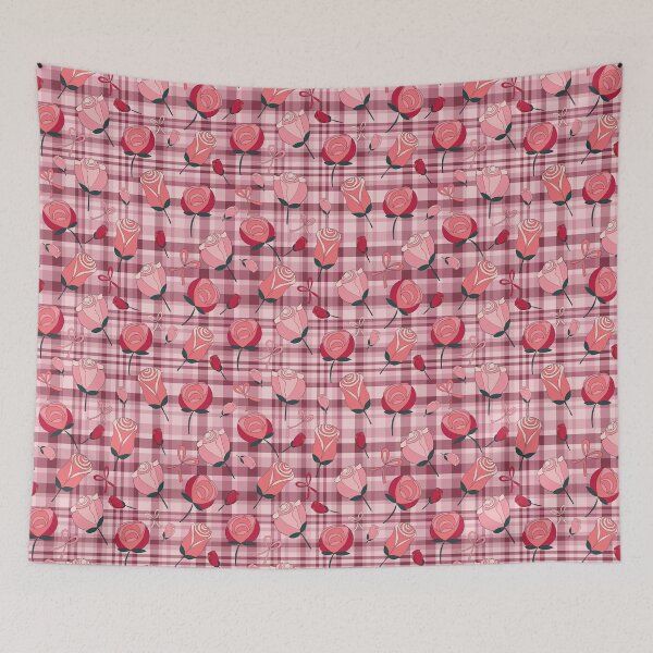 Item preview, Rose and Plaid Grandmillenial Pattern Clash - Pink and Burgundy Tones designed and sold by KizzyW.