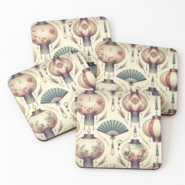 Item preview, Oriental lantern and fan pattern  designed and sold by Nikki-Tee.