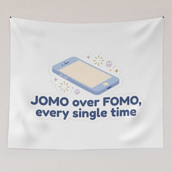 Item preview, JOMO Over FOMO Every Single Time – Aesthetic Quote Sticker designed and sold by MukuMint.
