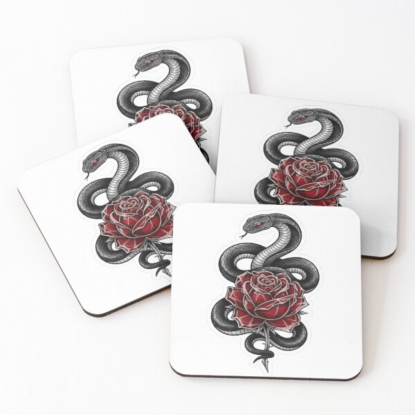Item preview, Snake Coiled Around Glass Rose - Edgy Fine Line Tattoo designed and sold by Skill_&_Stone.