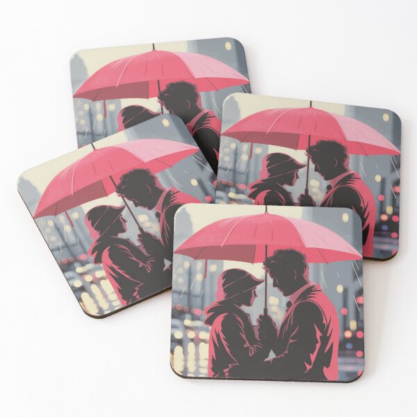 Item preview, Rainy Romance - City Silhouette: Romance in the Pink Rain designed and sold by HappySproutArt.