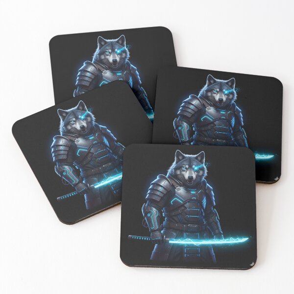 Item preview, Cyber Wolf Ronin - Blue Neon Warrior designed and sold by etuvibes.