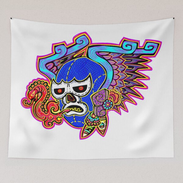 Item preview, blue demon mask prehispanic designed and sold by UrielCalavera.