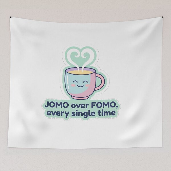 Item preview, JOMO Over FOMO Every Single Time – Coffee Cup Aesthetic Sticker designed and sold by MukuMint.
