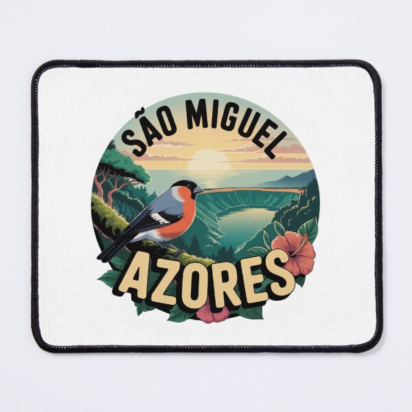 Item preview, São Miguel Azores Bullfinch Nature Art - Retro Priolo Bird & Crater Lake designed and sold by CircinusStore.